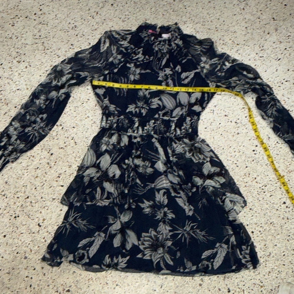 Parker Shelby long sleeve 100% silk blue white floral mini dress small s - Picture 5 of 7